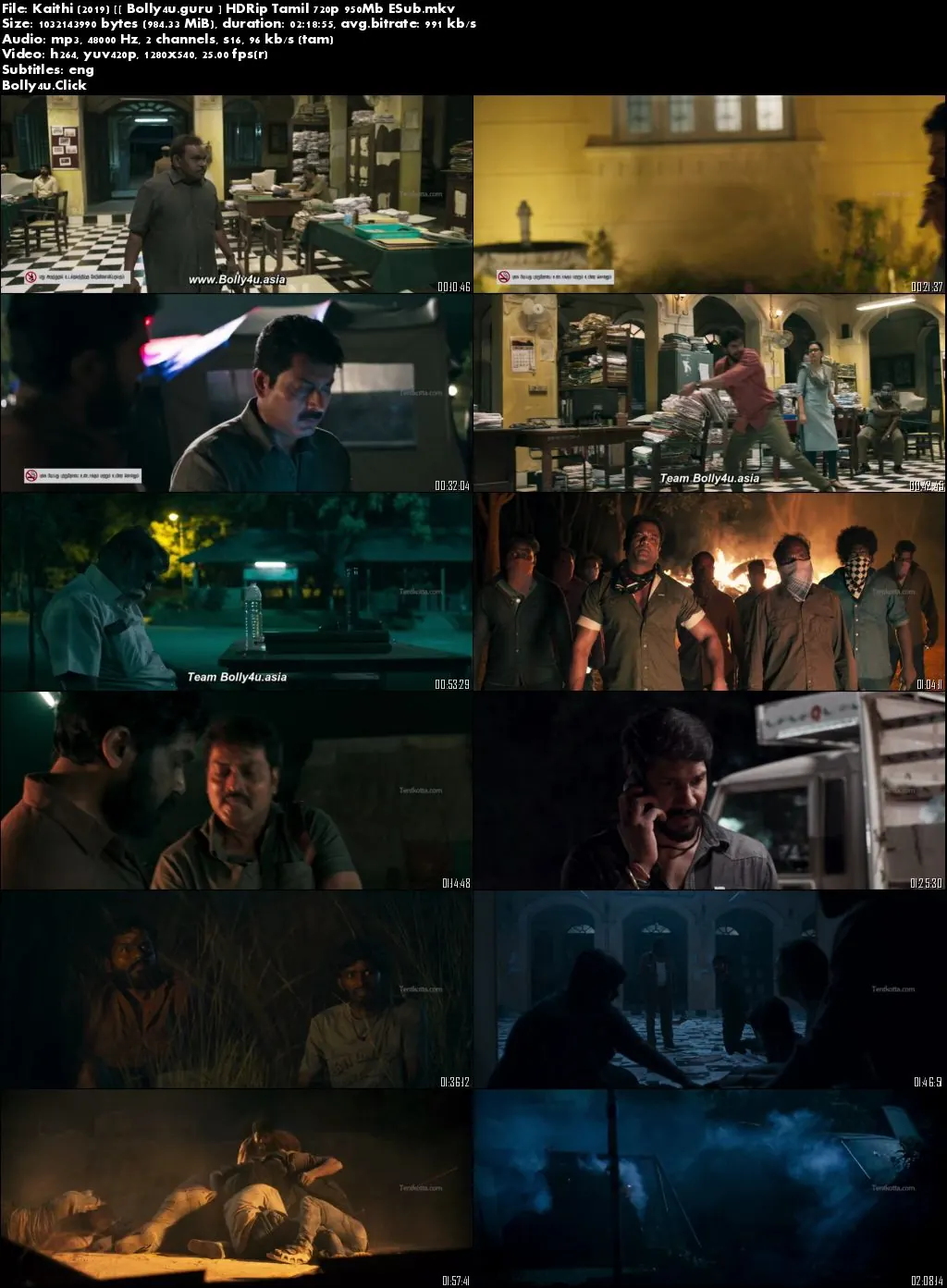 Kaithi 2019 HDRip 400Mb Tamil 480p ESub Download