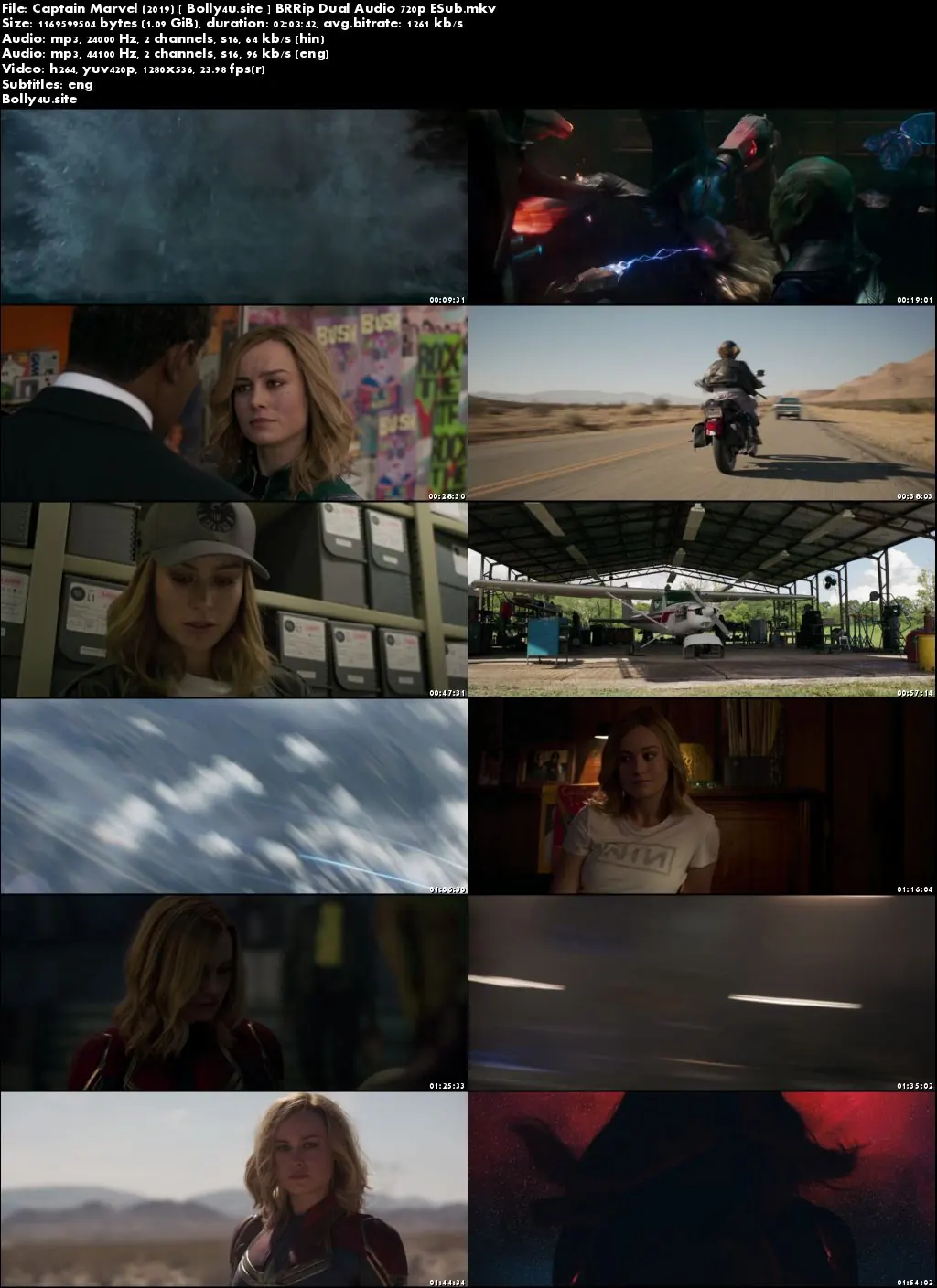 Captain Marvel 2019 BRRip 1.1GB Hindi Dual Audio 720p ESub Download