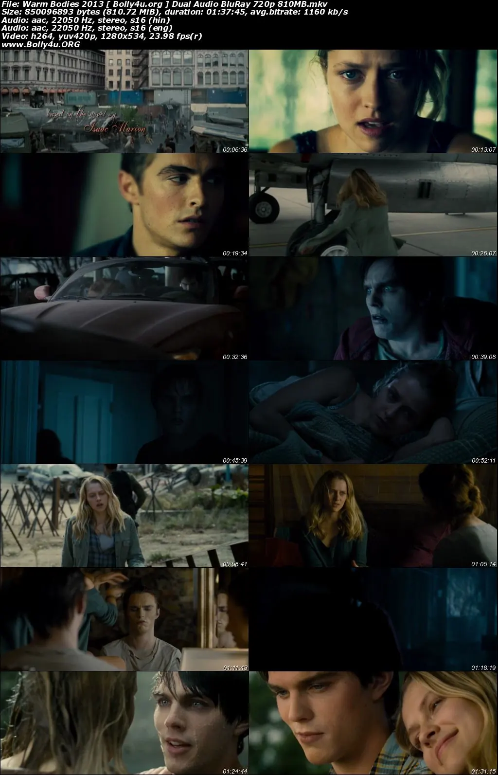 Warm Bodies 2013 BluRay 800MB Hindi Dual Audio 720p Download