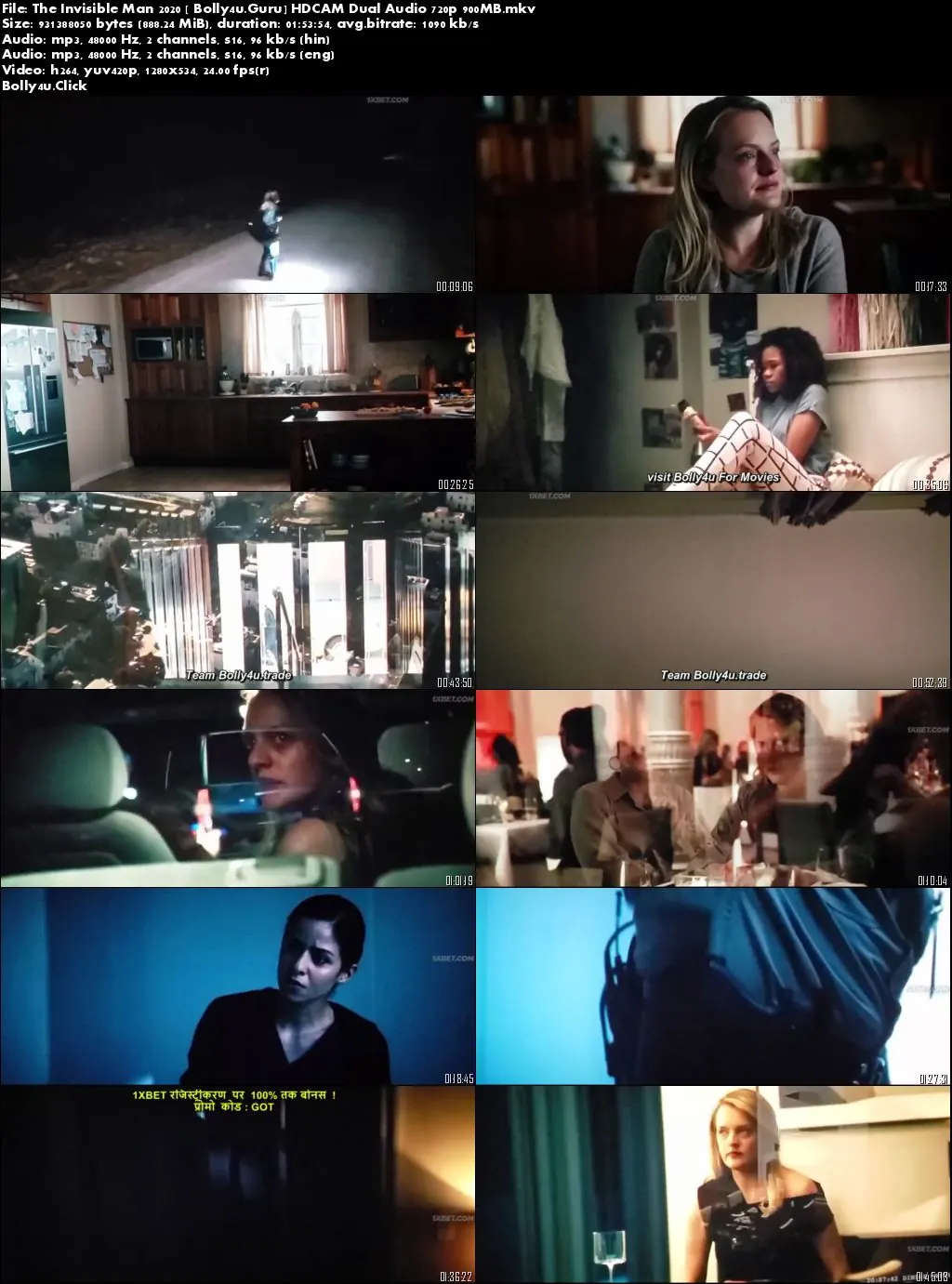 The Invisible Man 2020 HDCAM 900Mb Hindi Dual Audio 720p Download