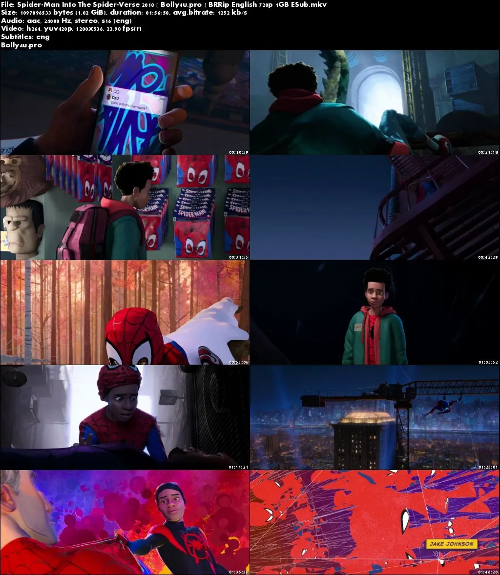 Spider-Man Into the Spider-Verse 2018 BRRip 1GB English 720p ESub Download