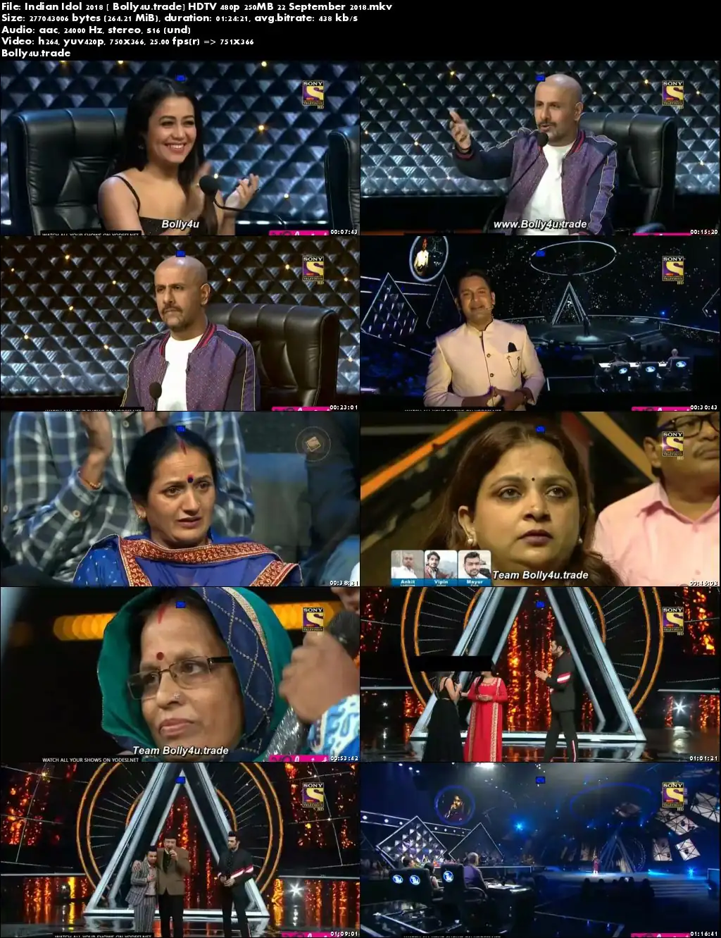 Indian Idol 2018 HDTV 480p 250MB 22 September 2018 Download