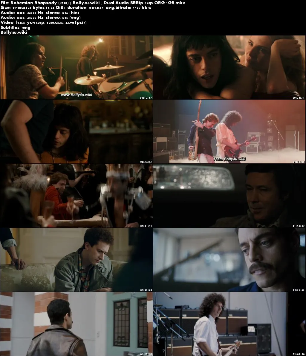 Bohemian Rhapsody 2018 BRRip 1GB Hindi Dual Audio ORG 720p ESub Download
