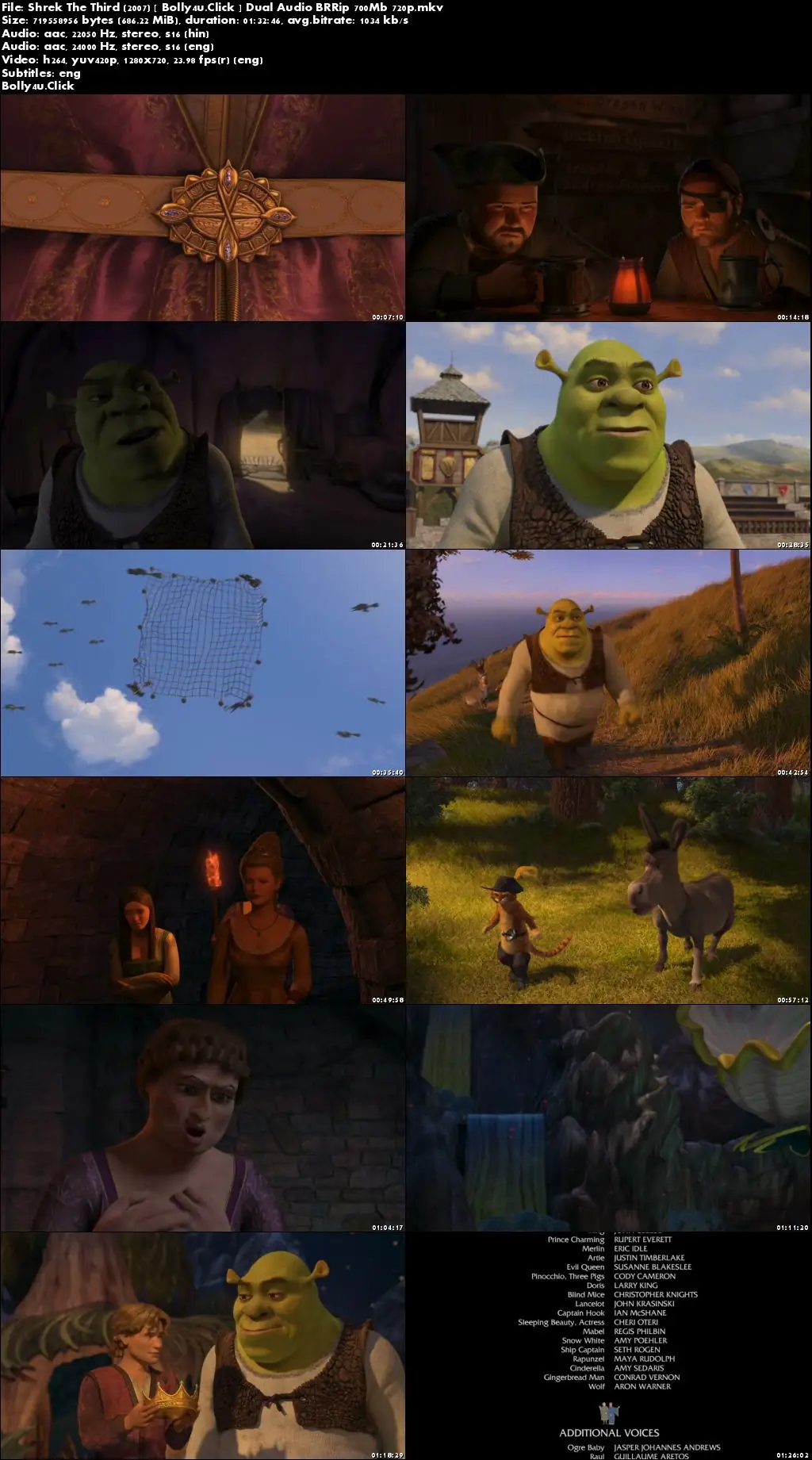 Shrek The Third 2007 BRRip 700MB Hindi Dual Audio 720p Download