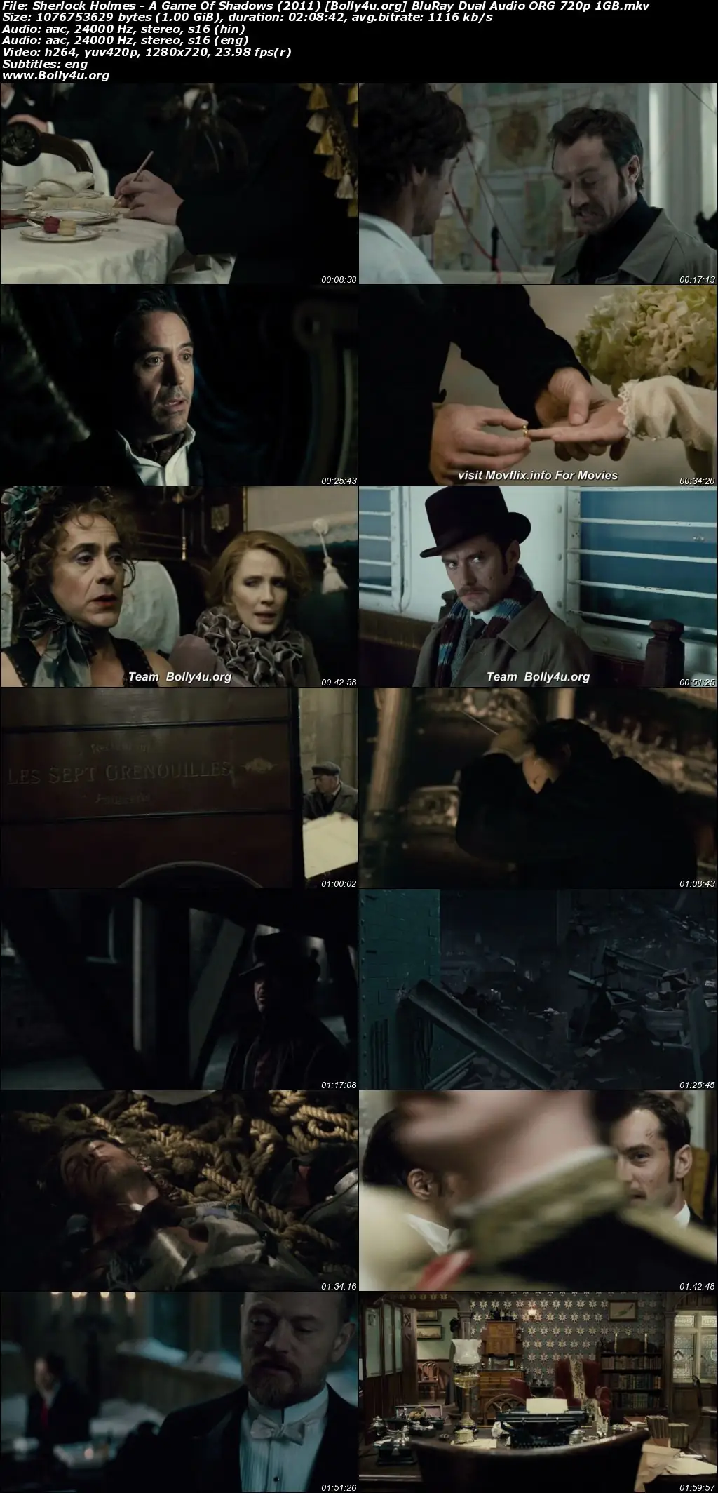 Sherlock Holmes A Game Of Shadows 2011 BluRay Hindi Dual Audio ORG Full Movie Download 1080p  720p  480p