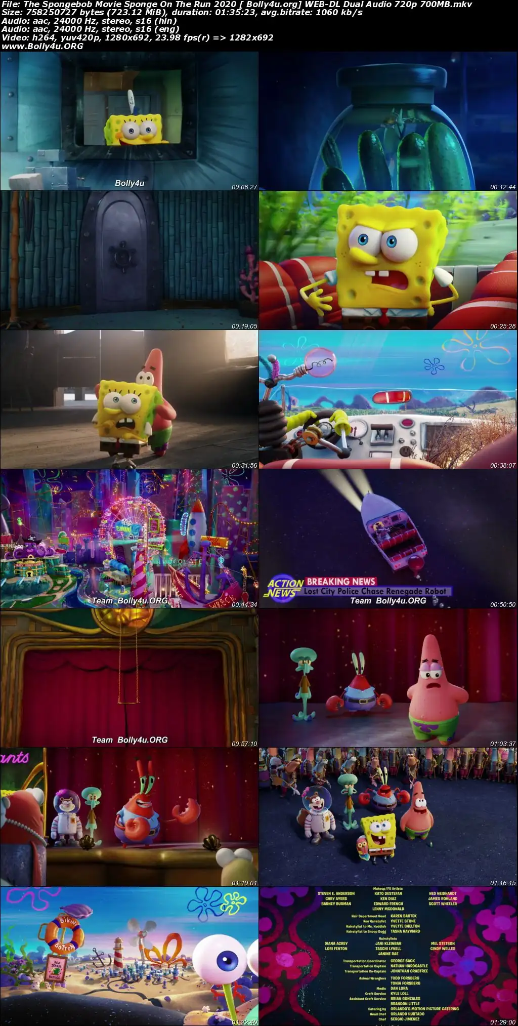 The Spongebob Movie Sponge On The Run 2020 WEB-DL 700MB Hindi Dual Audio 720p Download