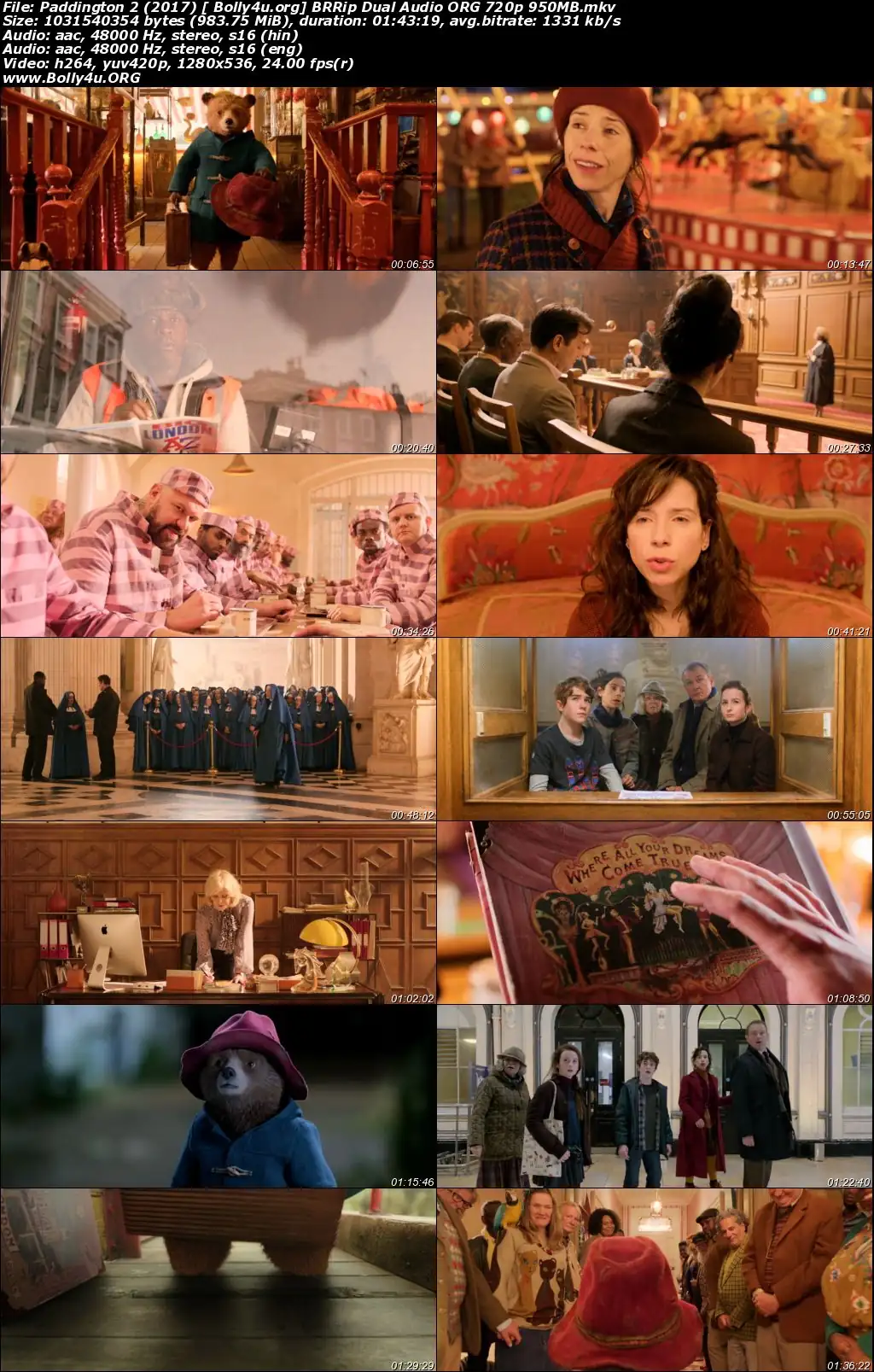 Paddington 2 2017 BRRip 950Mb Hindi Dual Audio ORG 720p Download