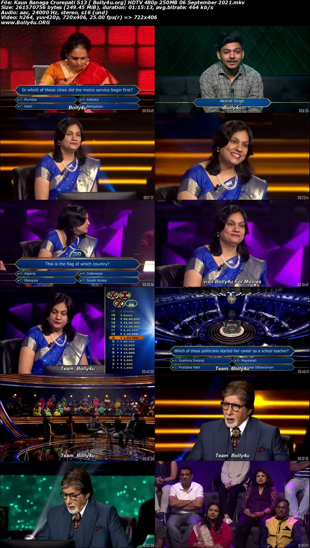 Kaun Banega Crorepati S13 HDTV 480p 250MB 06 September 2021 Download