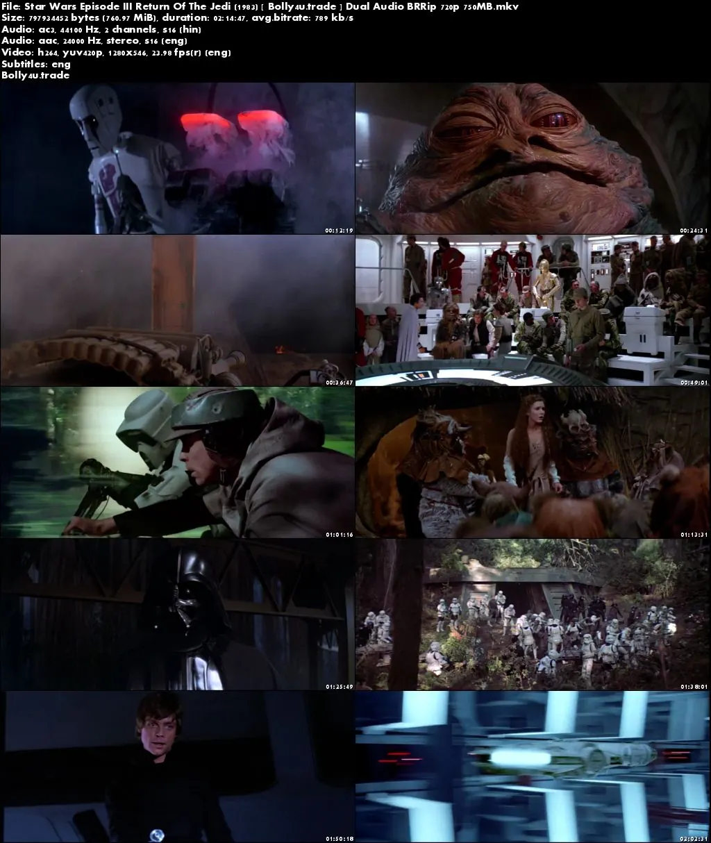 Star Wars Episode III Return Of The Jedi 1983 BRRip 750Mb Hindi Dual Audio 720p Download