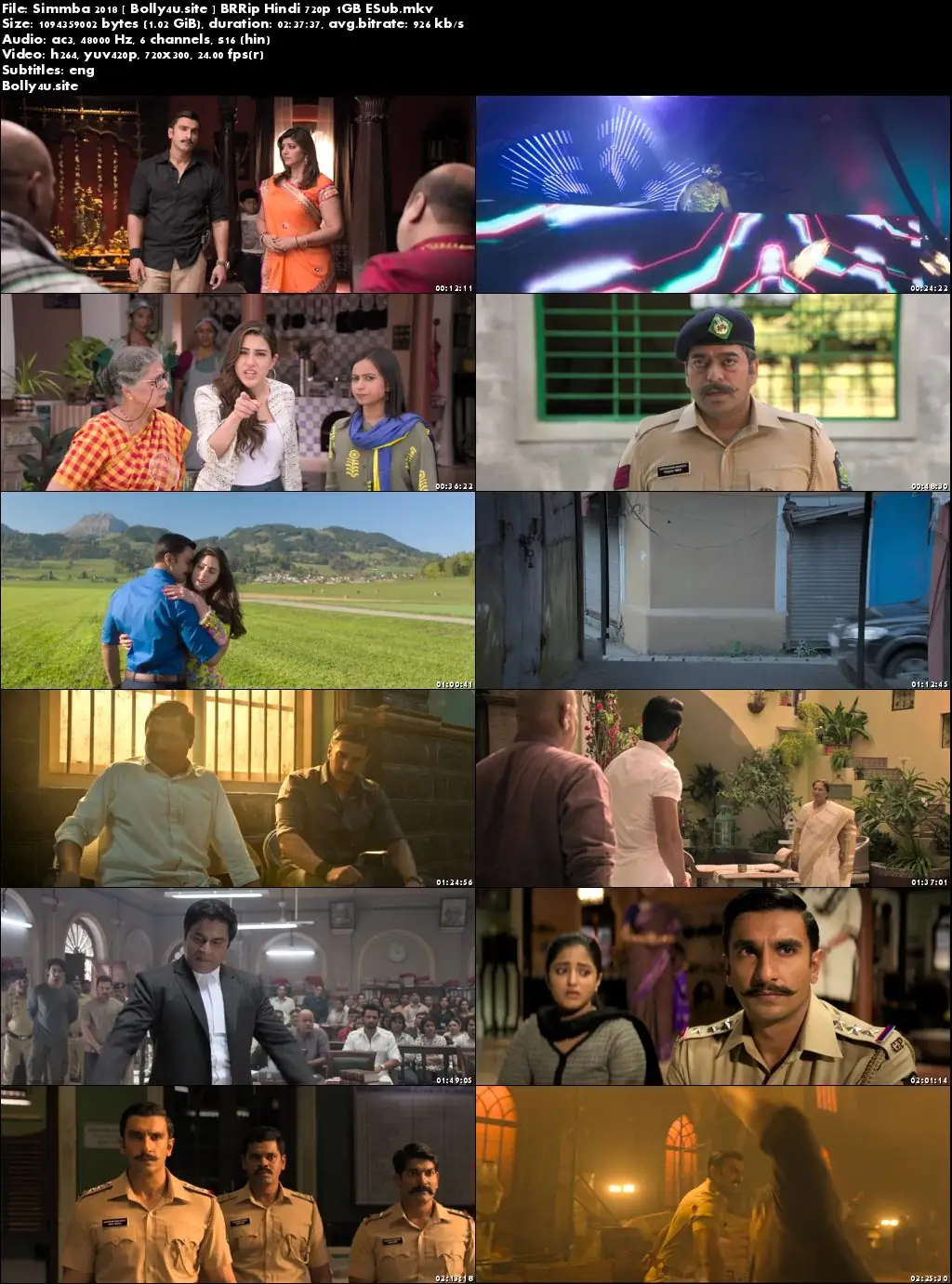 Simmba 2018 BRRip 1GB Hindi 720p ESub Download