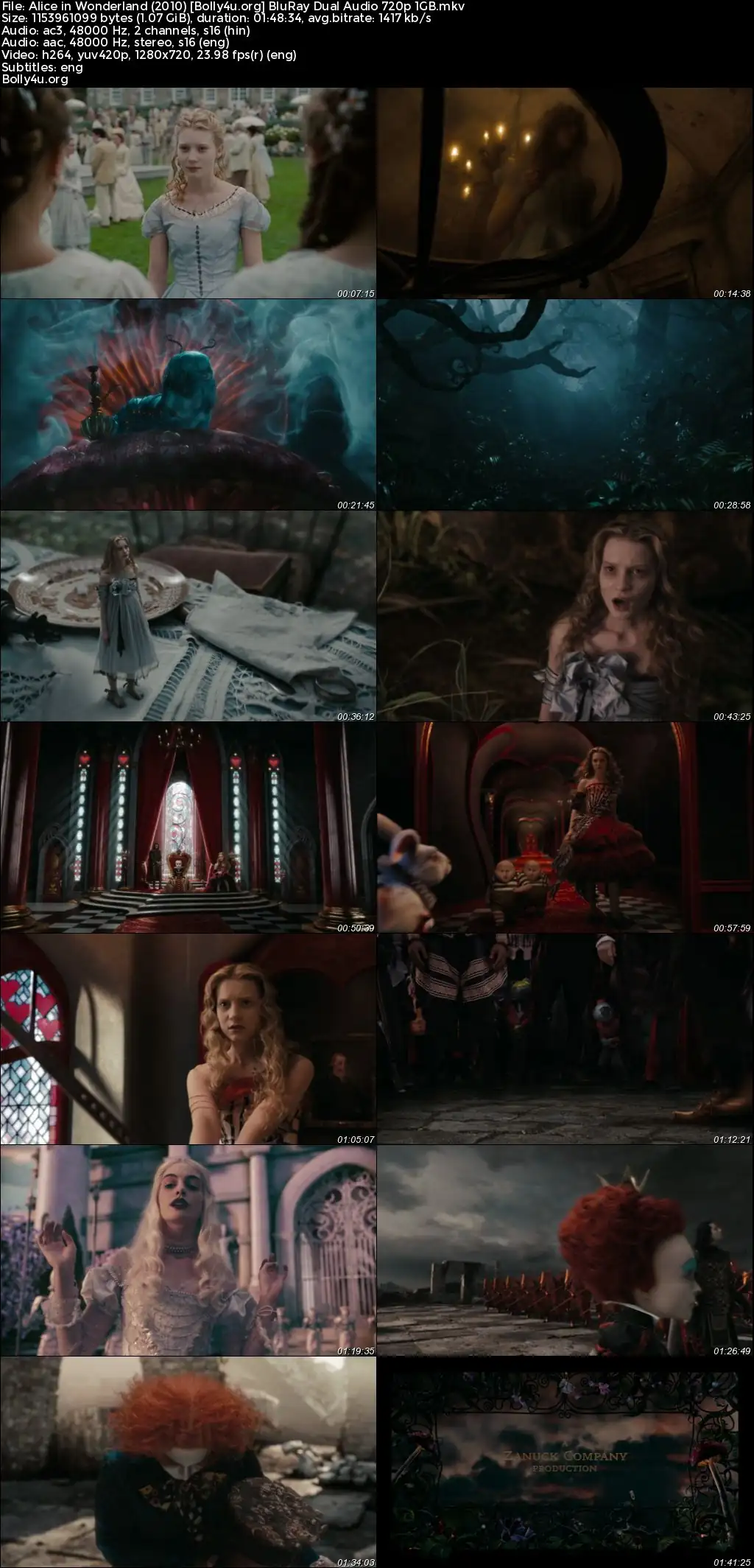 Alice in Wonderland 2010 BluRay Hindi Dual Audio Full Movie Download 720p  480p