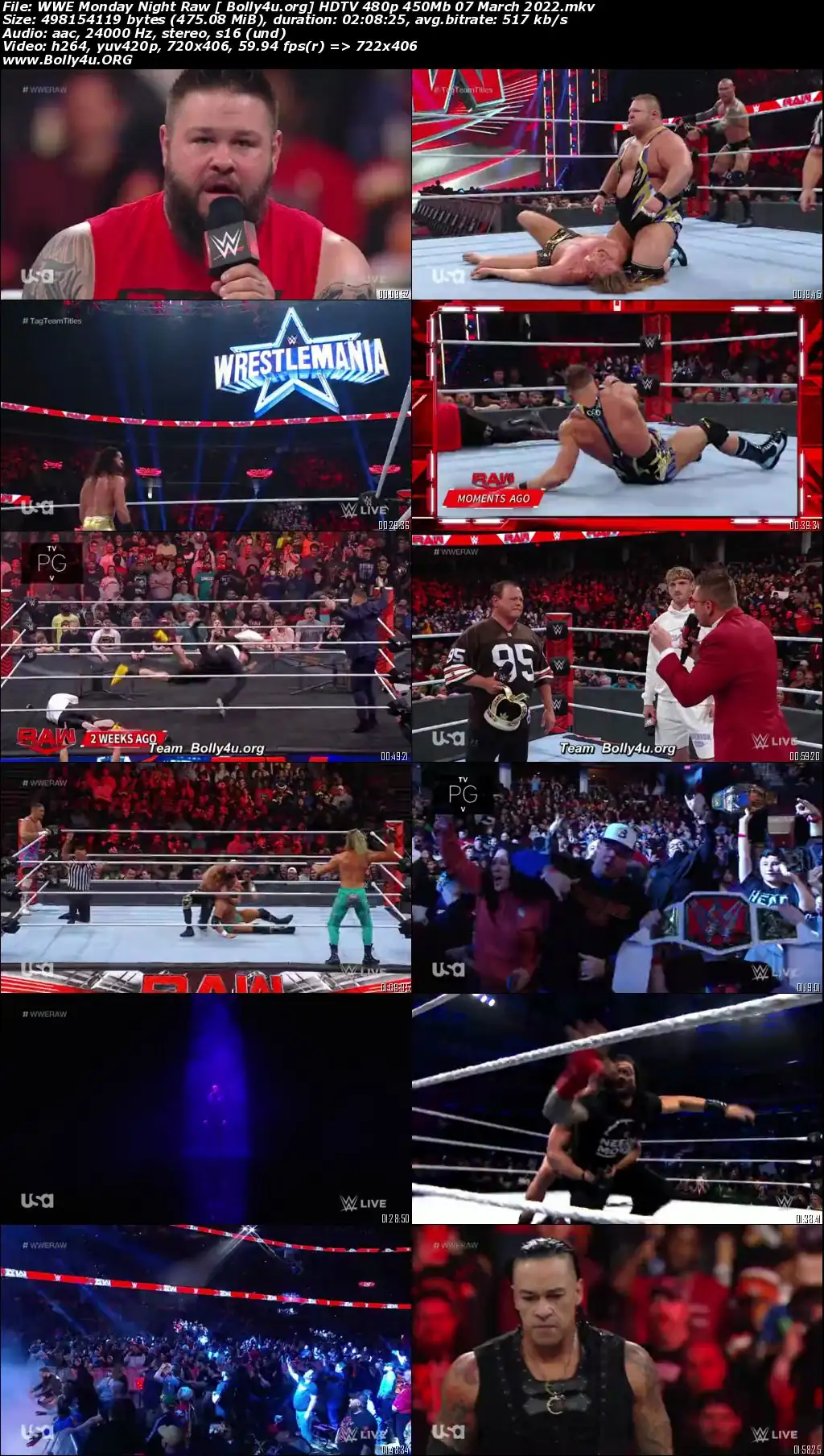 WWE Monday Night Raw HDTV 480p 450Mb 07 March 2022 Download