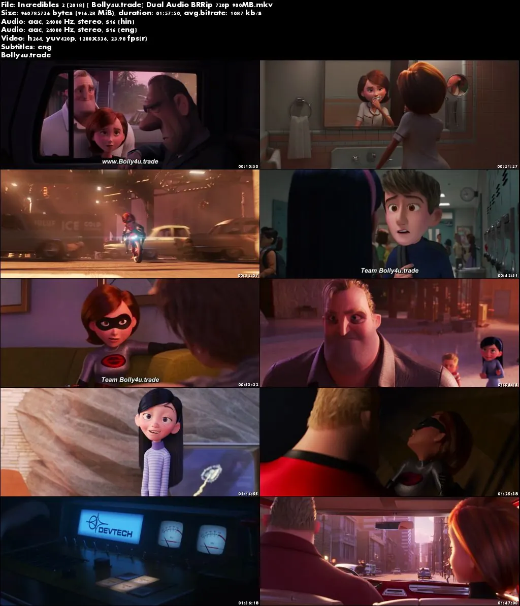 Incredibles 2 2018 BRRip 900Mb Hindi Dual Audio ORG 720p ESub Download