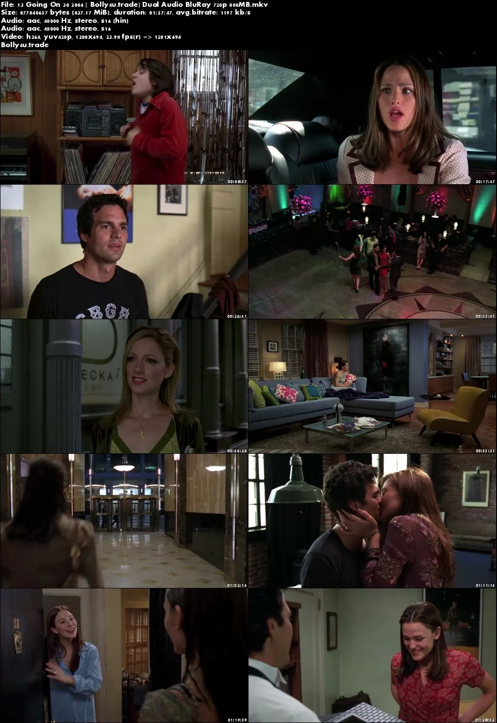 13 Going On 30 2004 BluRay 800MB Hindi Dual Audio 720p Download