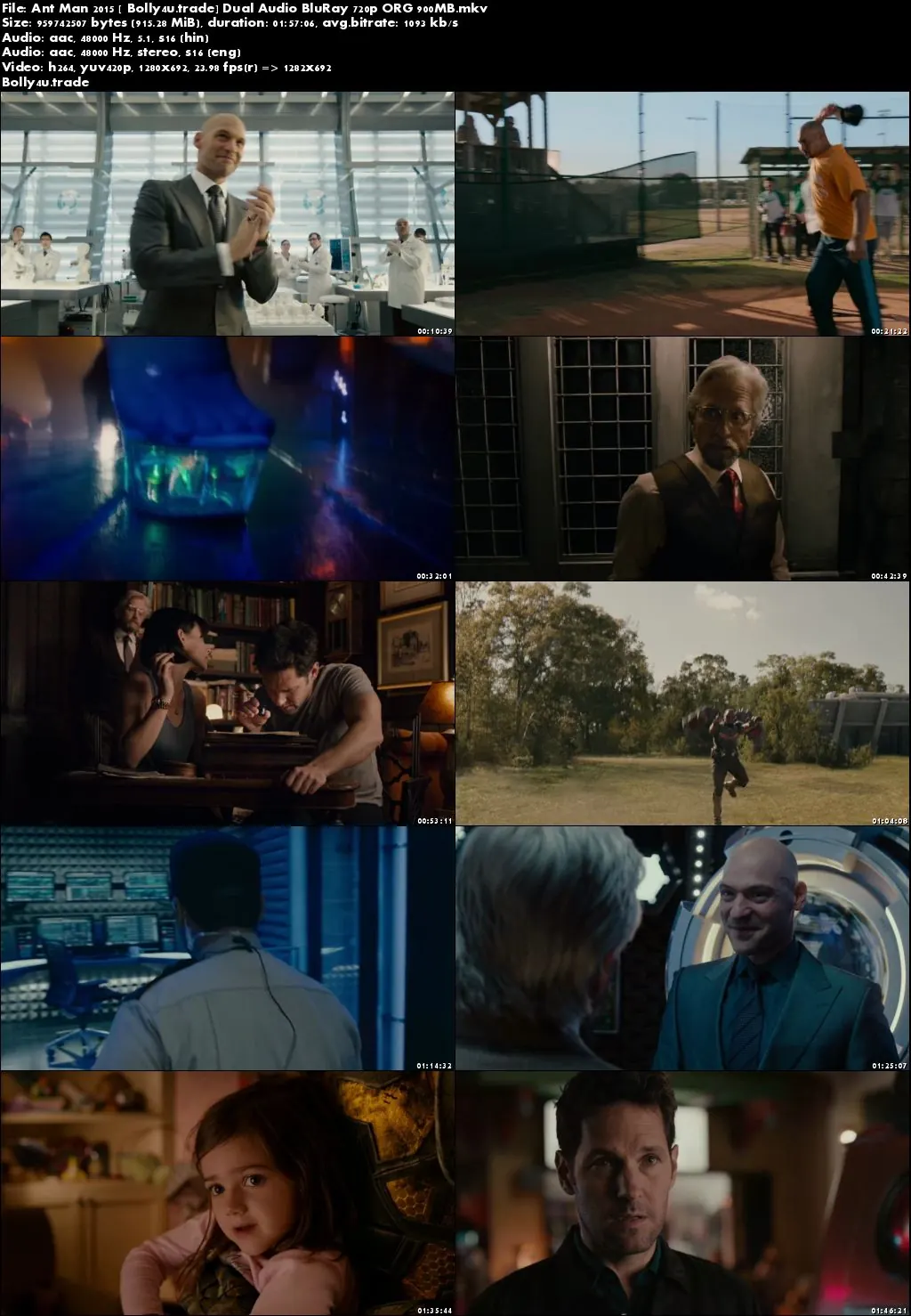 Ant Man 2015 BluRay 900Mb Hindi Dubbed Dual Audio ORG 720p ESub Download