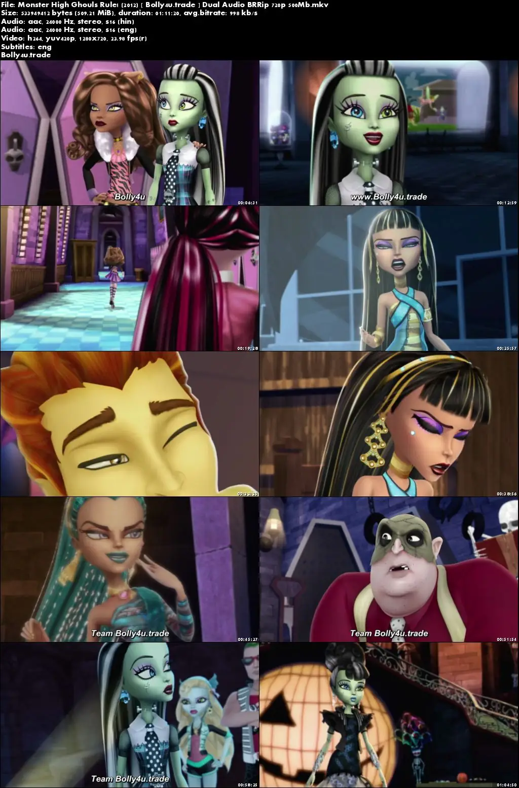 Monster High Ghouls Rule 2012 BRRip 500Mb Hindi Dual Audio 720p Download