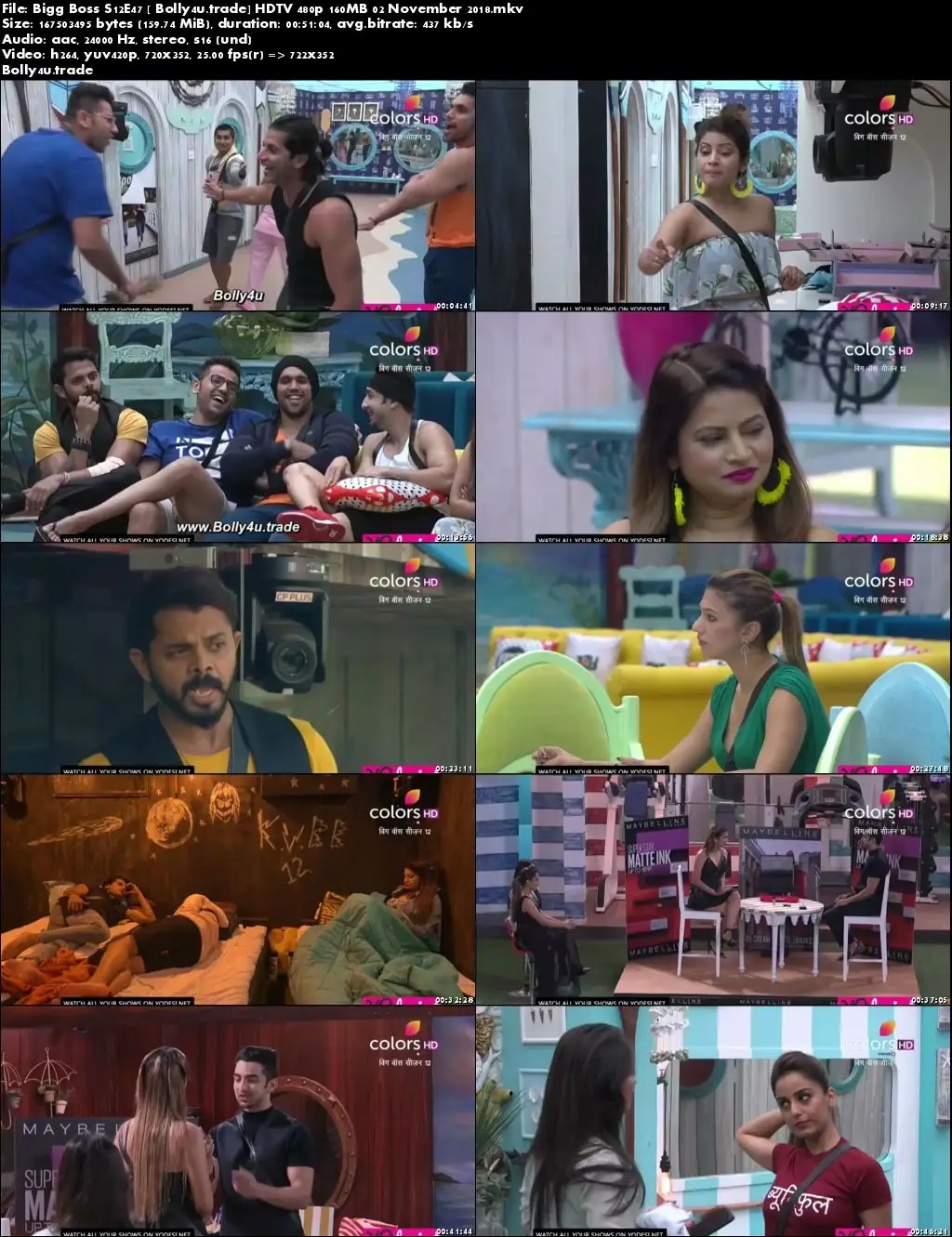 Bigg Boss S12E47 HDTV 480p 160MB 02 November 2018 Download