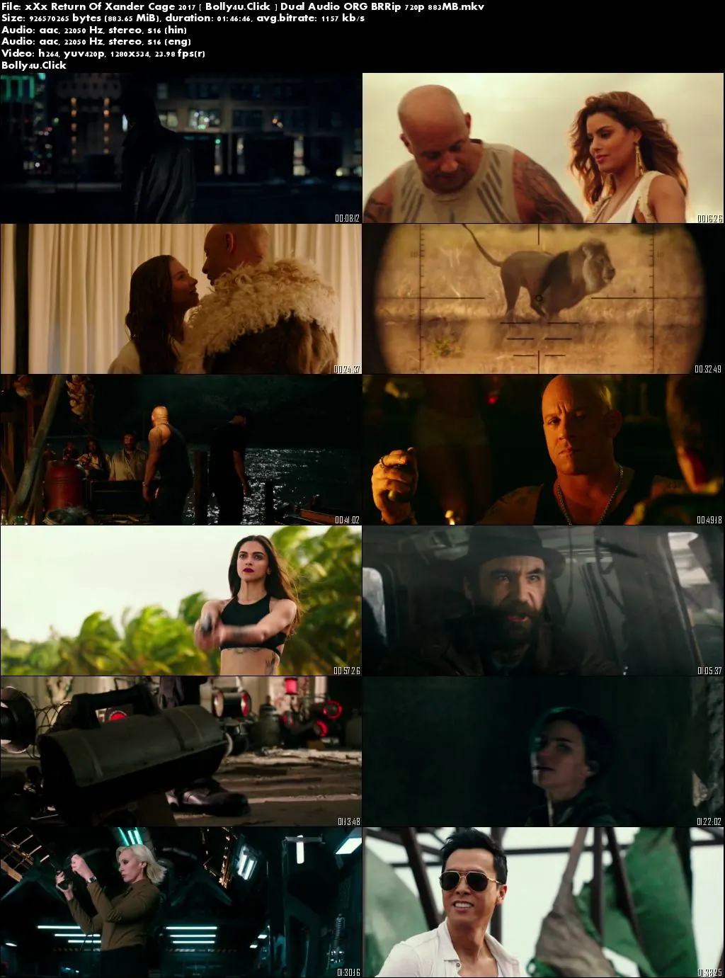 xXx Return Of Xander Cage 2017 BRRip 850MB Hindi Dual Audio ORG 720p Download