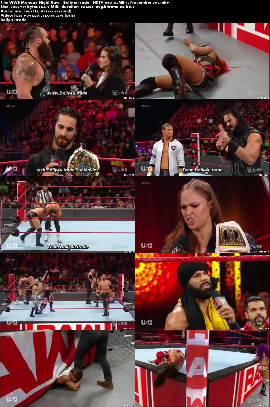 WWE Monday Night Raw HDTV 480p 350MB 12 November 2018 Download
