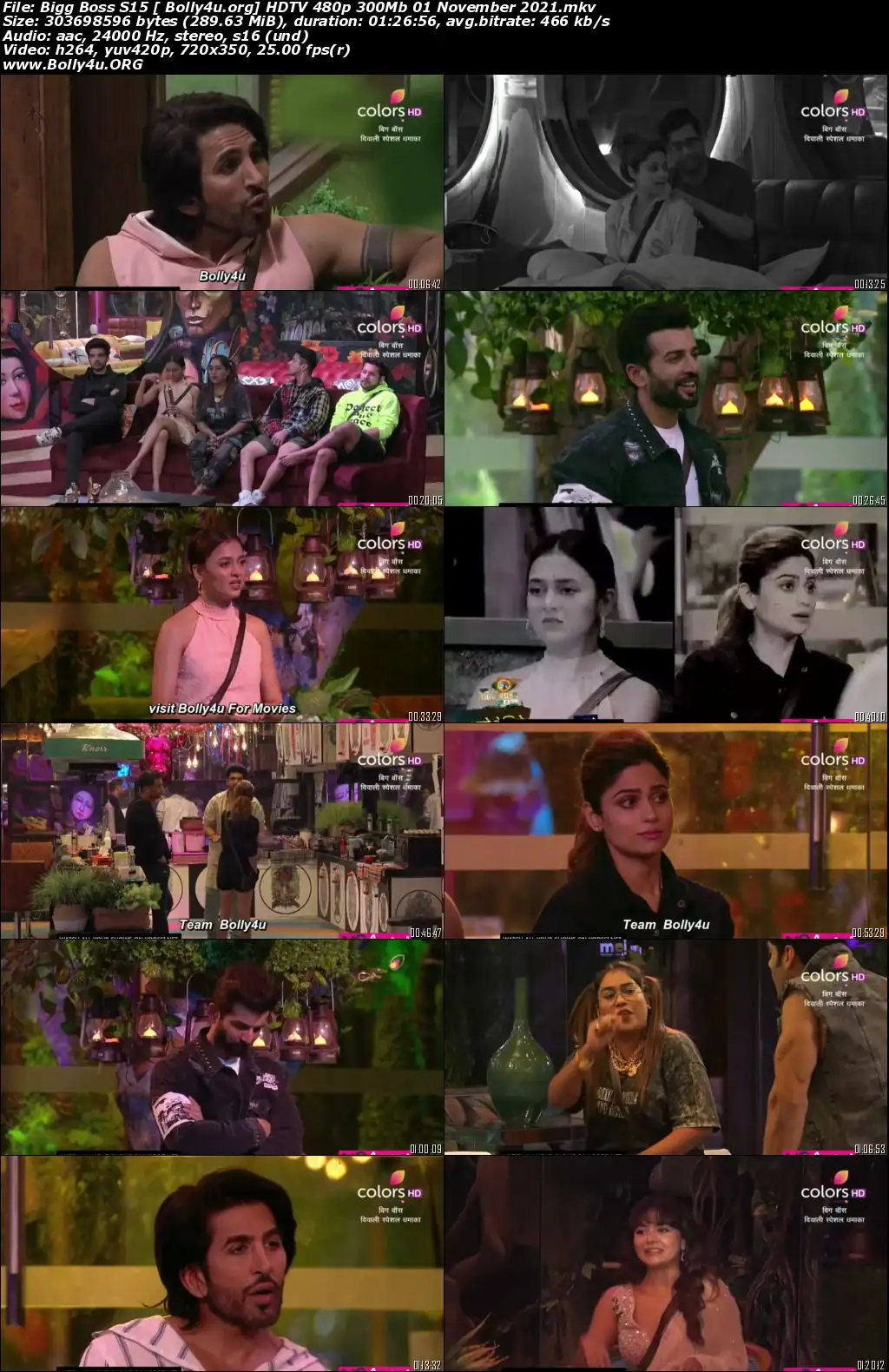 Bigg Boss S15 HDTV 480p 300Mb 01 November 2021 Download