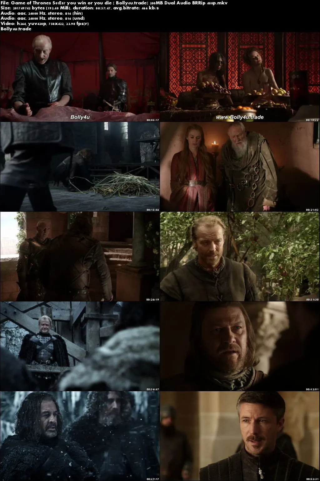 Game of Thrones S01E07 BluRay 200MB Hindi Dual Audio 480p Download