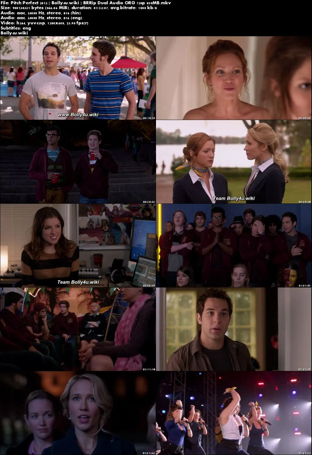 Pitch Perfect 2012 BRRip 850MB Hindi Dual Audio ORG 720p Download