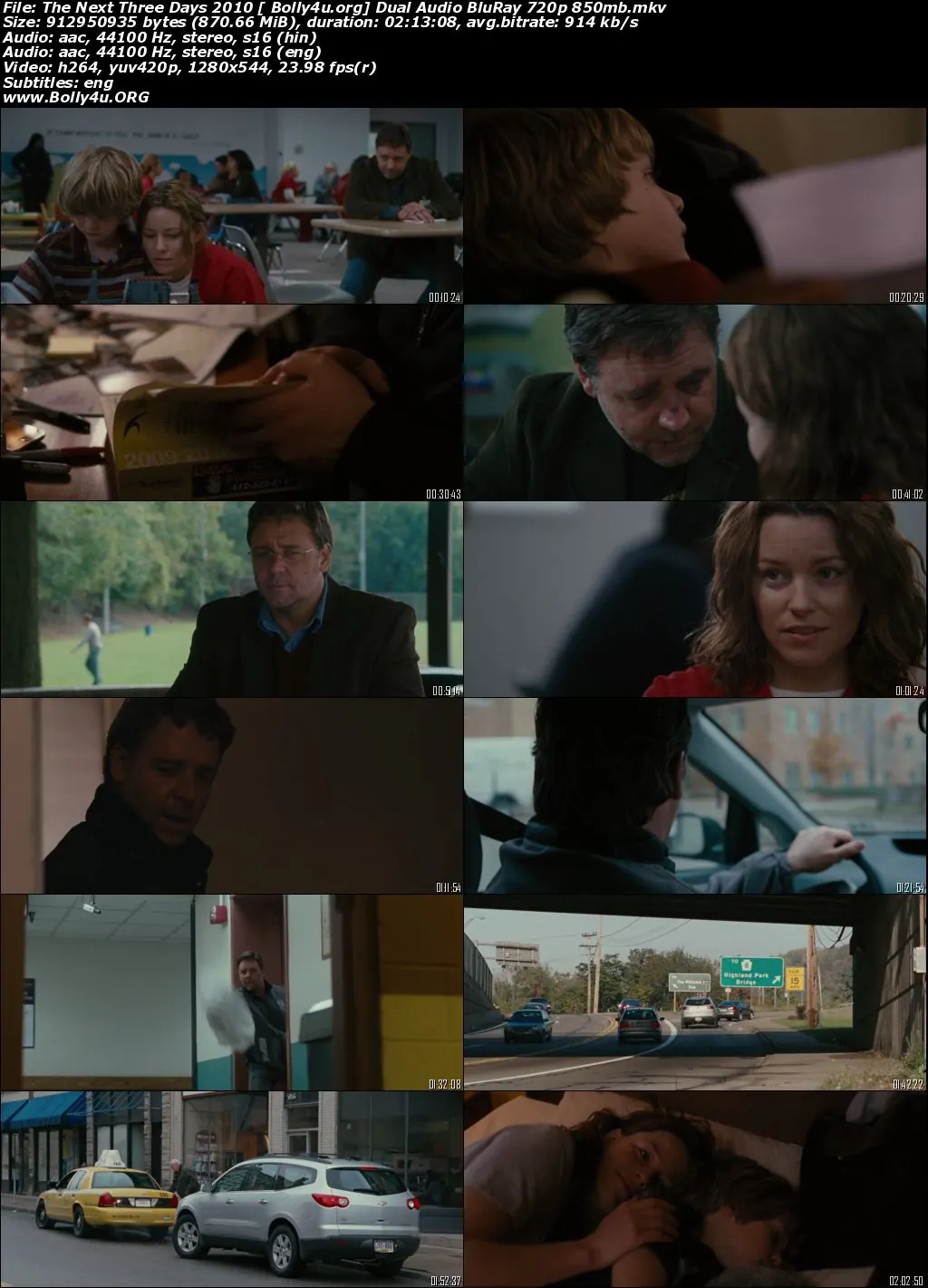 The Next Three Days 2010 BluRay 850MB Hindi Dual Audio 720p Download