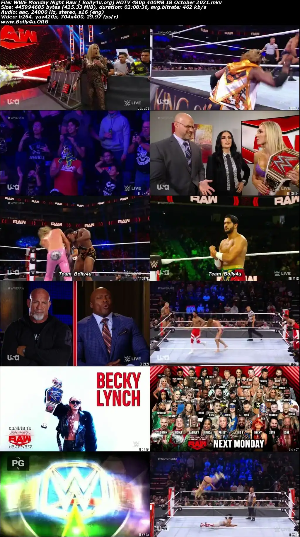 WWE Monday Night Raw HDTV 480p 400MB 18 October 2021 Download