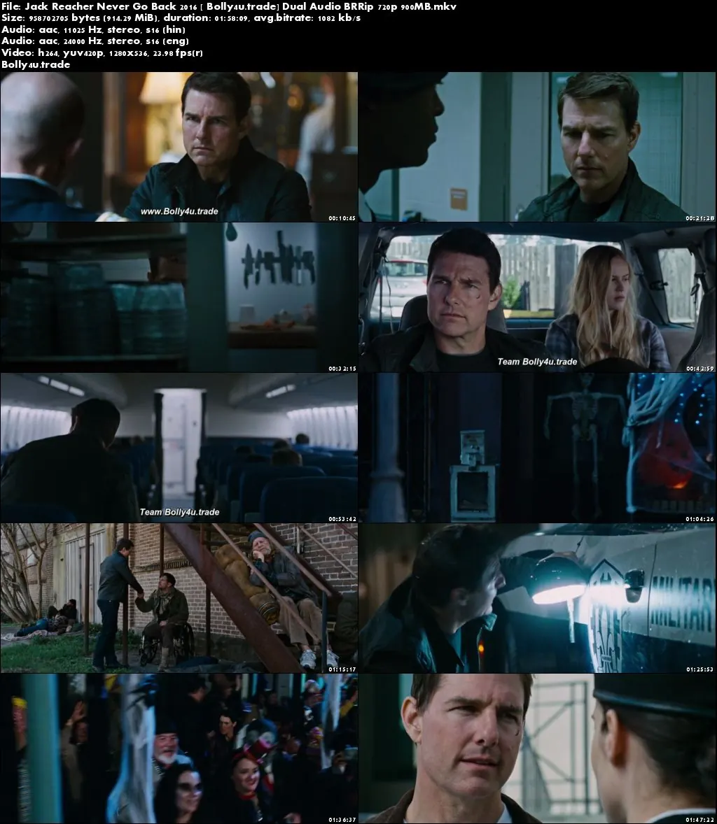Jack Reacher Never Go Back 2016 BRRip 400MB Hindi Dual Audio 480p Download