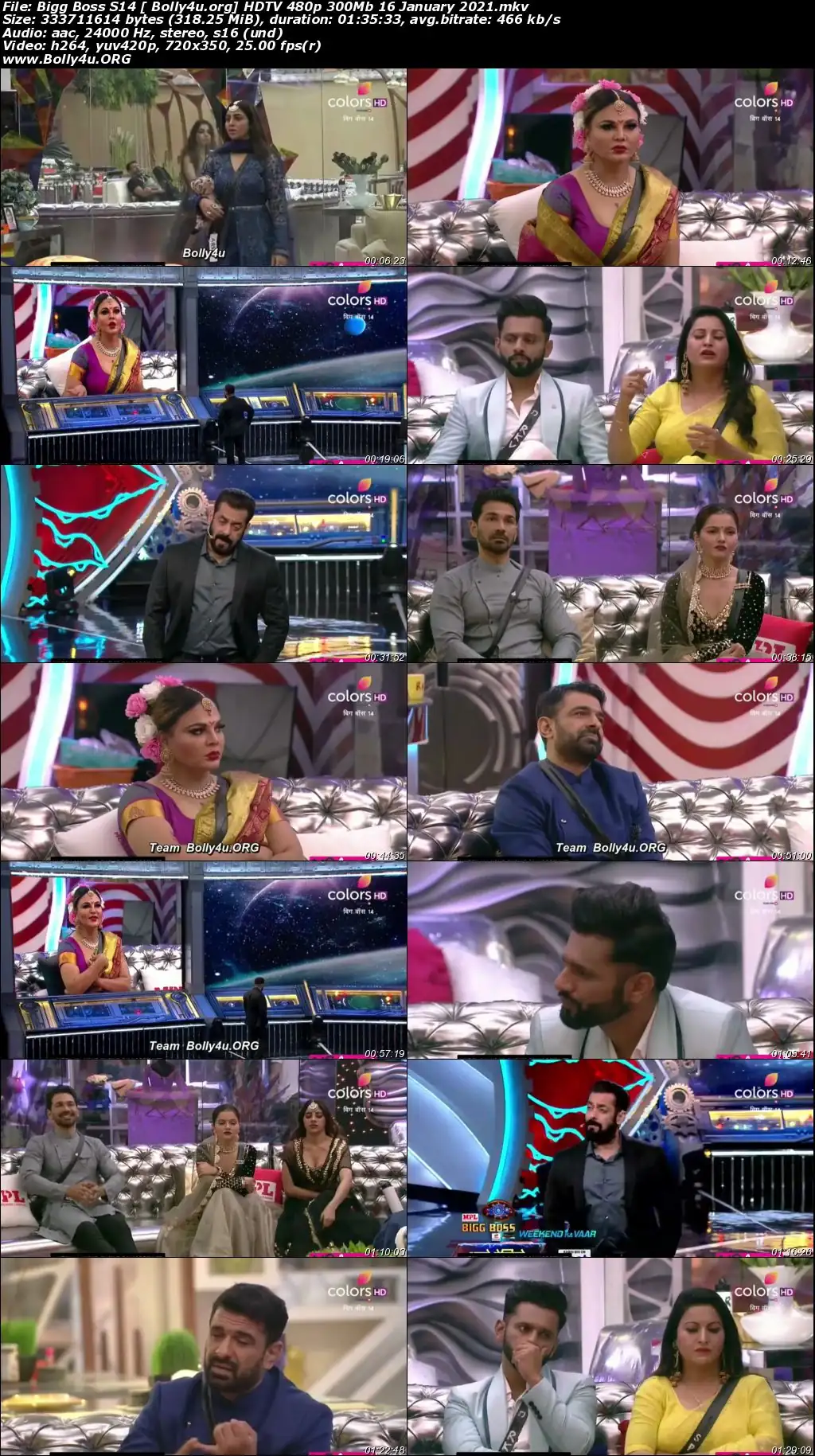 Bigg Boss S14 HDTV 480p 300Mb 16 January 2021 Download