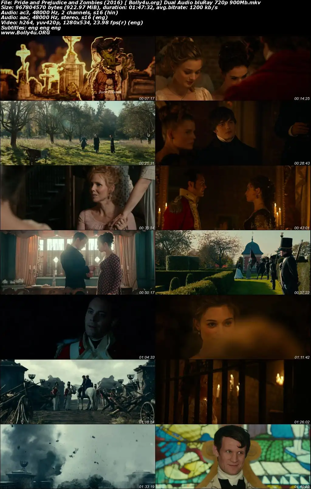 Pride and Prejudice and Zombies 2016 BRRip 300Mb Hindi Dual Audio 480p Download