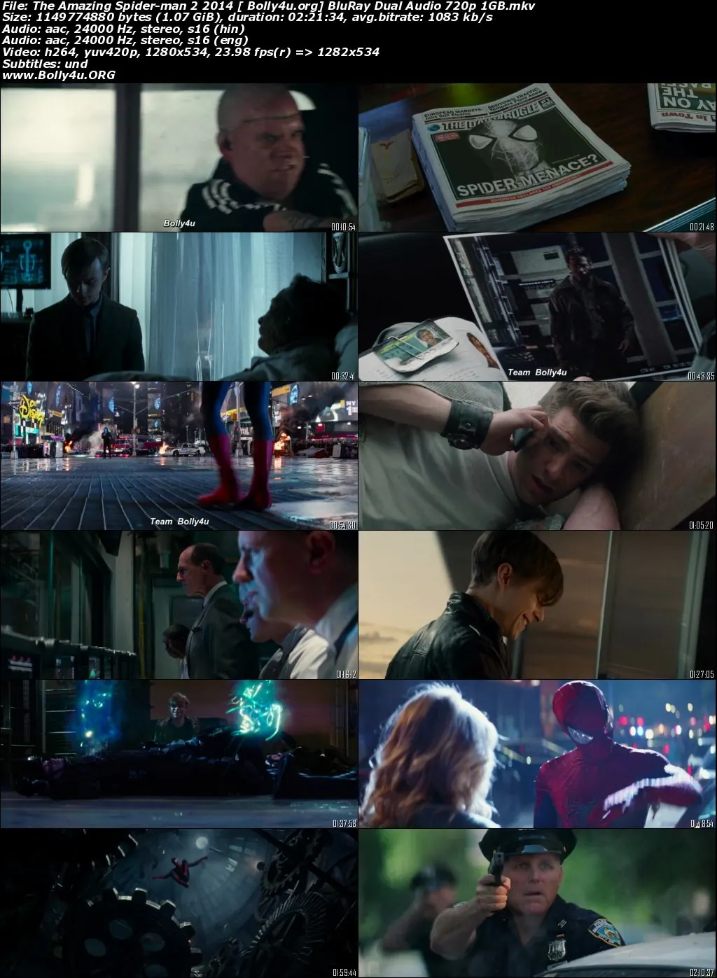 The Amazing Spider-Man 2 2014 BRRip 450MB Hindi Dual Audio 480p Download
