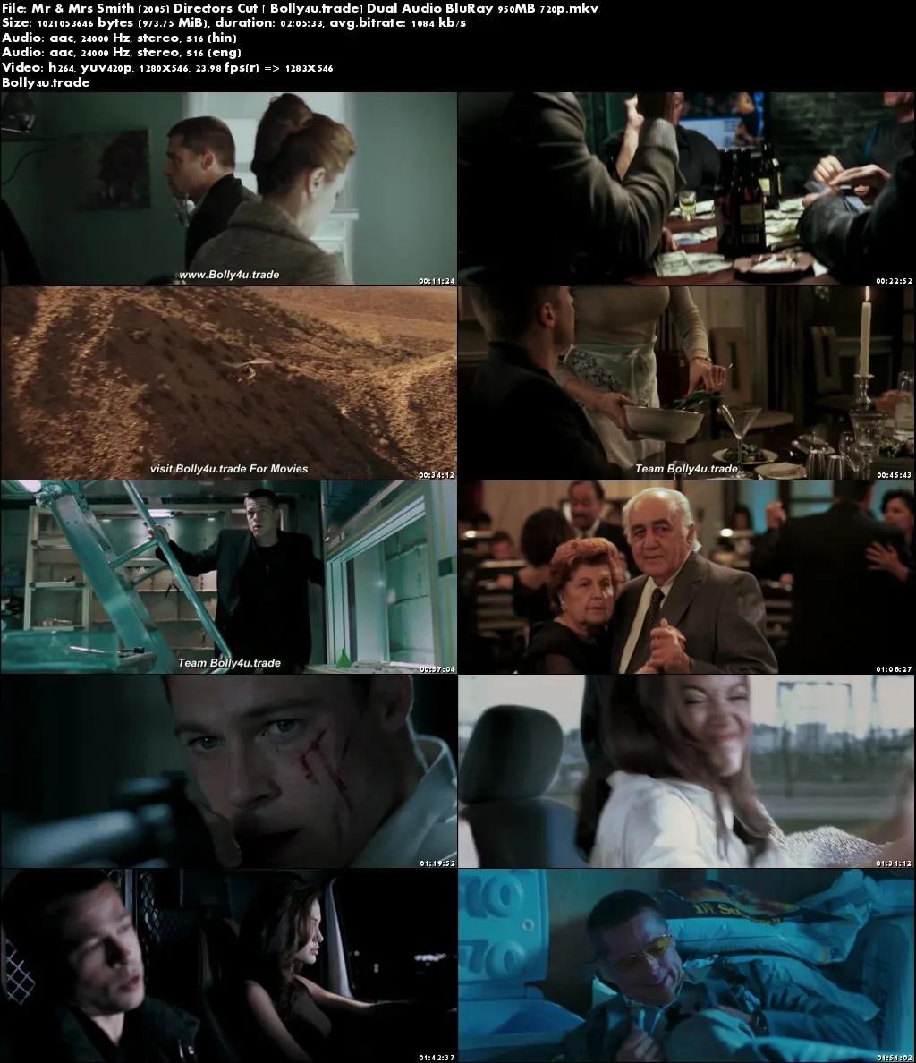 Mr & Mrs Smith 2005 Directors Cut BRRip 950MB Hindi Dual Audio 720p Download