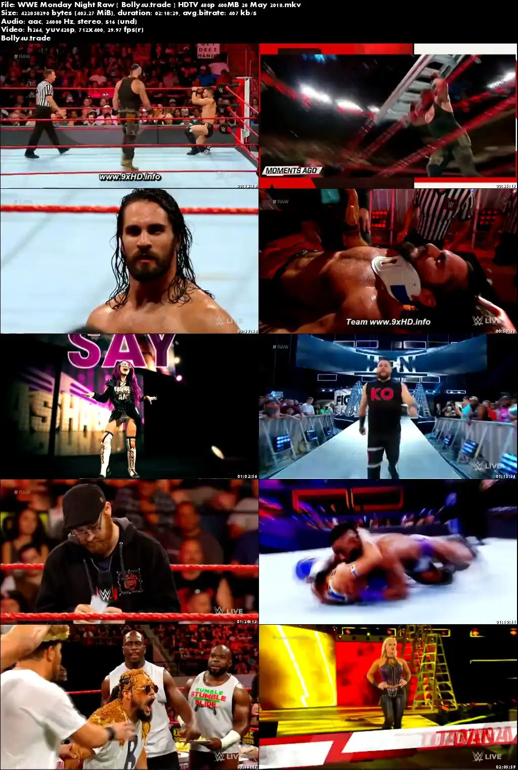 WWE Monday Night Raw HDTV 480p 400MB 28 May 2018 Download