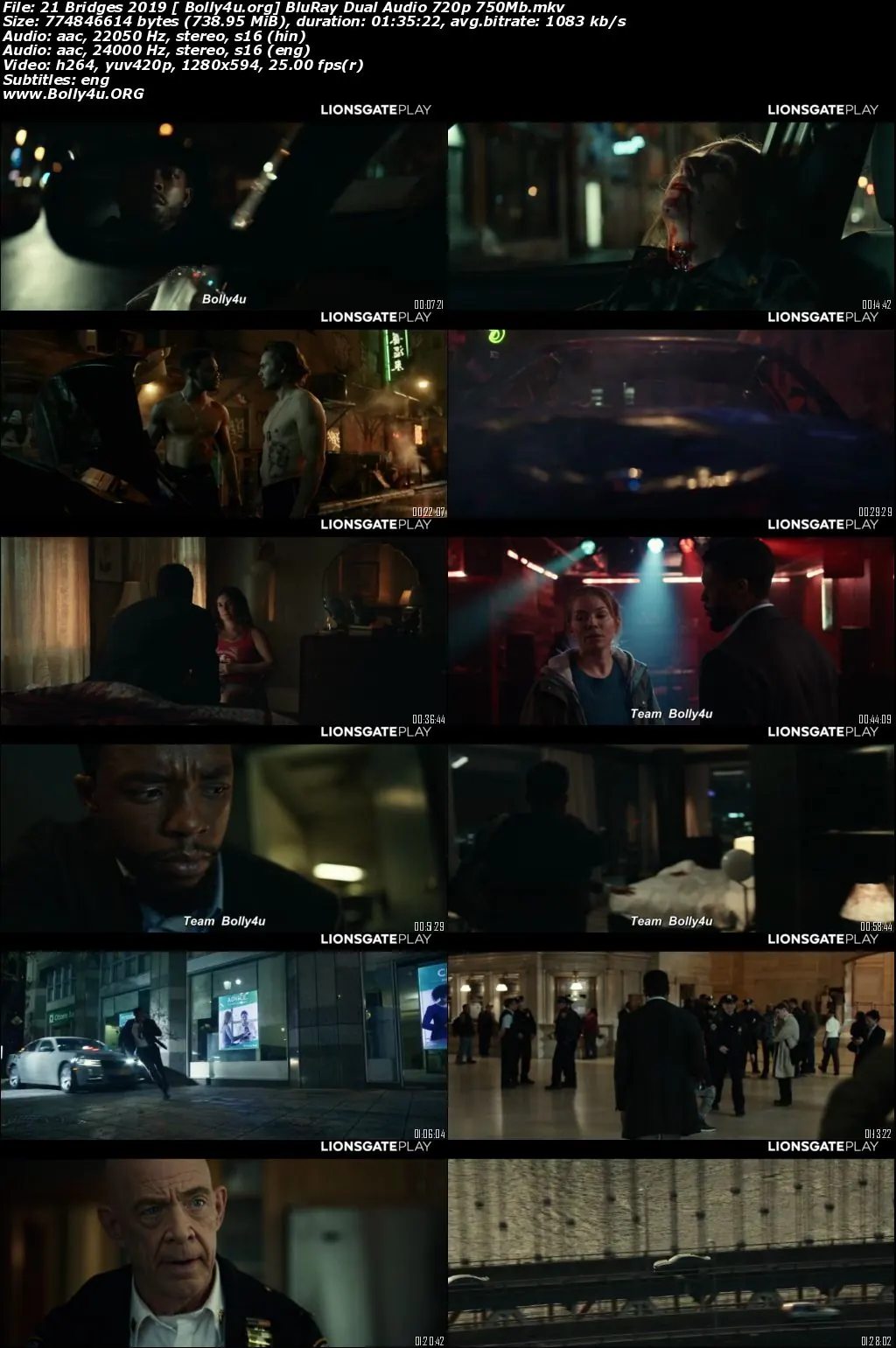21 Bridges 2019 BluRay 350MB Hindi Dual Audio ORG 480p Download