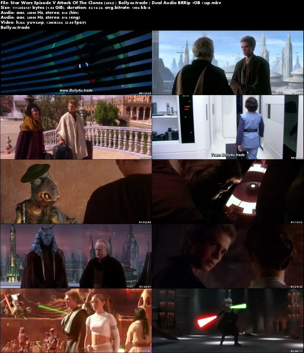  Star Wars Episode V Attack Of The Clones 2002 BRRip 400Mb Hindi Dual Audio 480p Download
