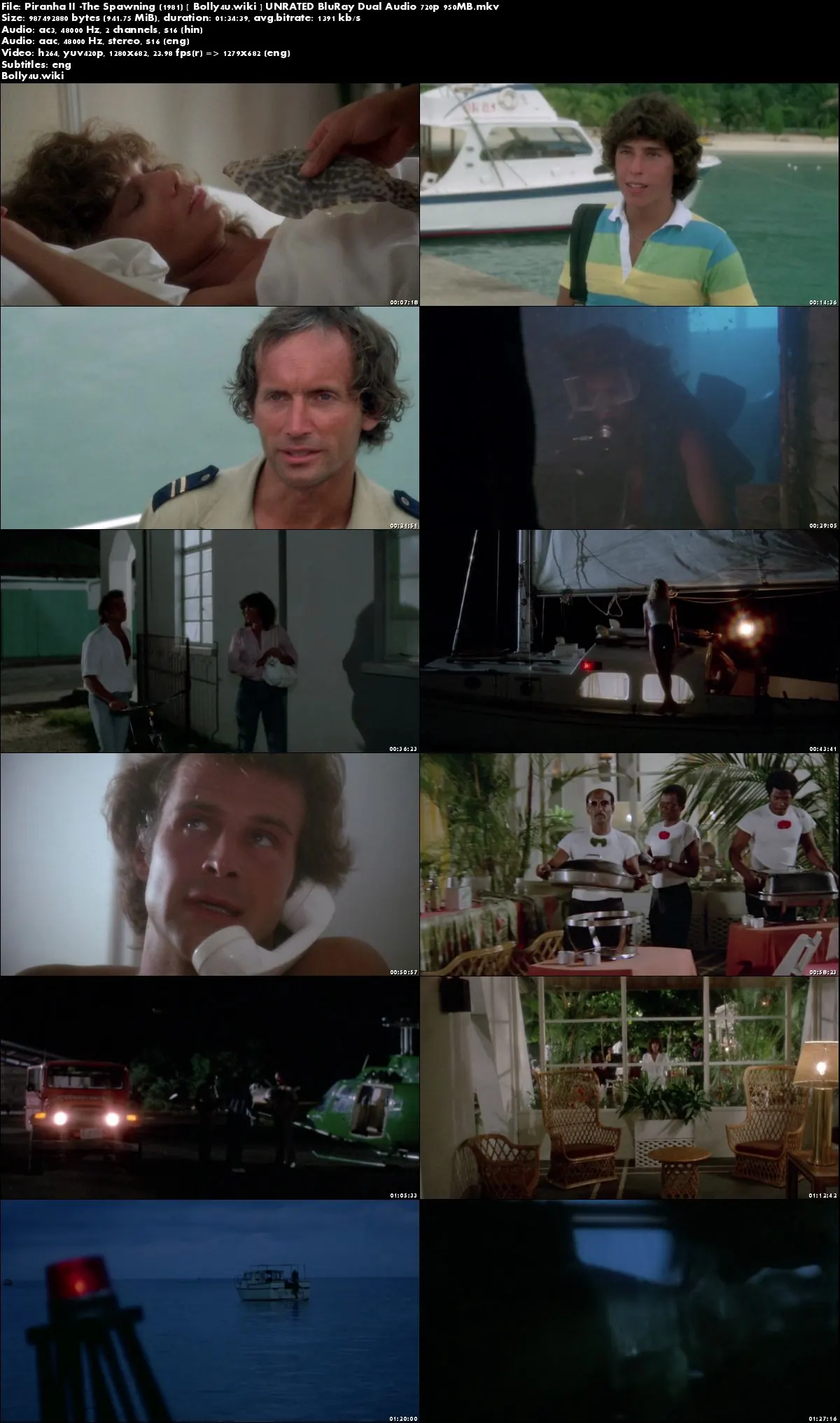 Piranha II The Spawning 1981 BRRip 950MB UNRATED Hindi Dual Audio 720p Download