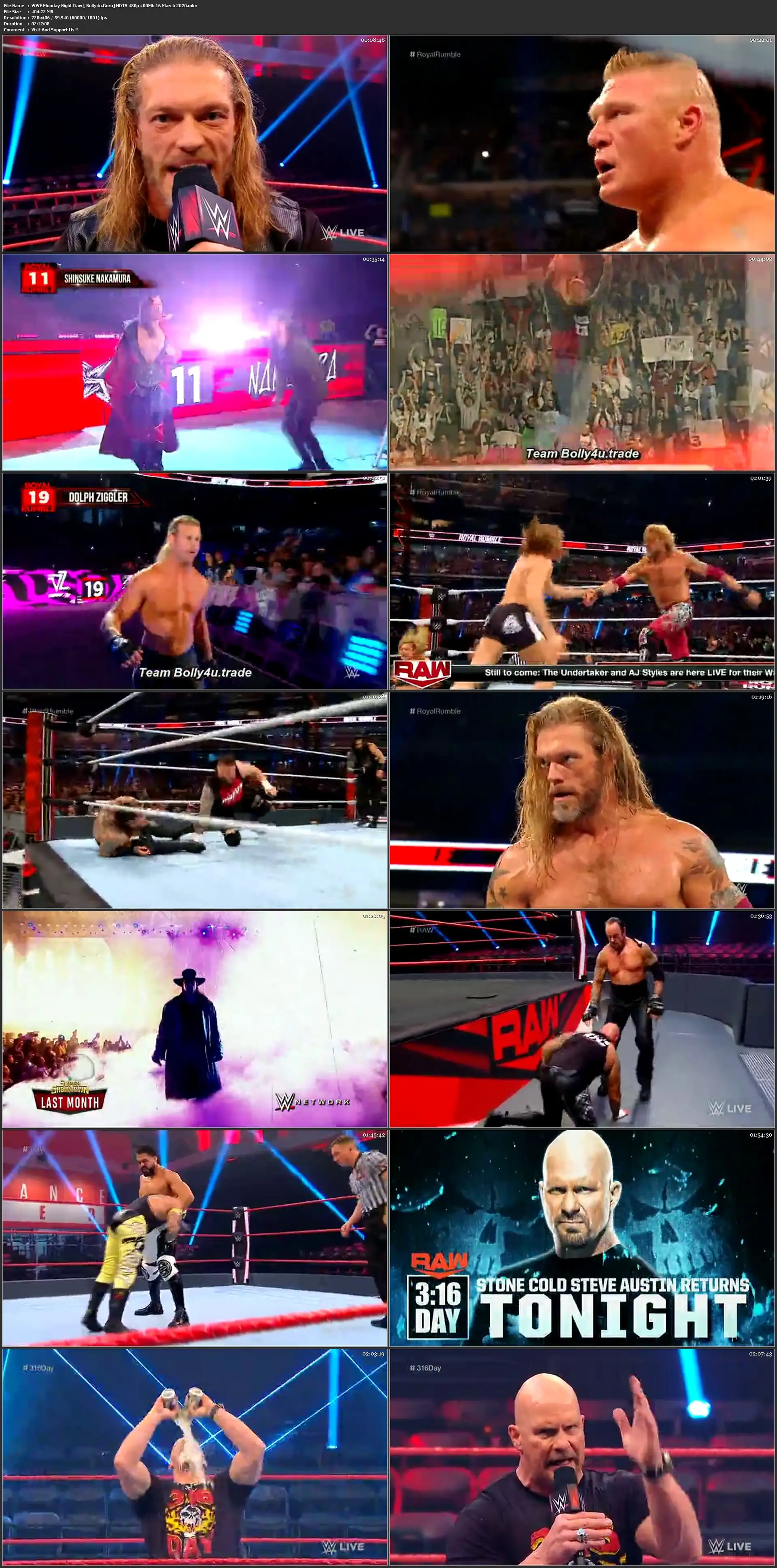 WWE Monday Night Raw HDTV 480p 400Mb 16 March 2020 Download